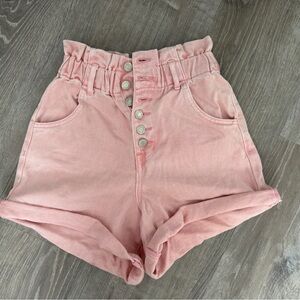 Vervet Light Pink High-Waist Paper Bag Button Front Shorts